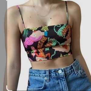 Zara Pink and Green Fitted Camisole Crop Top